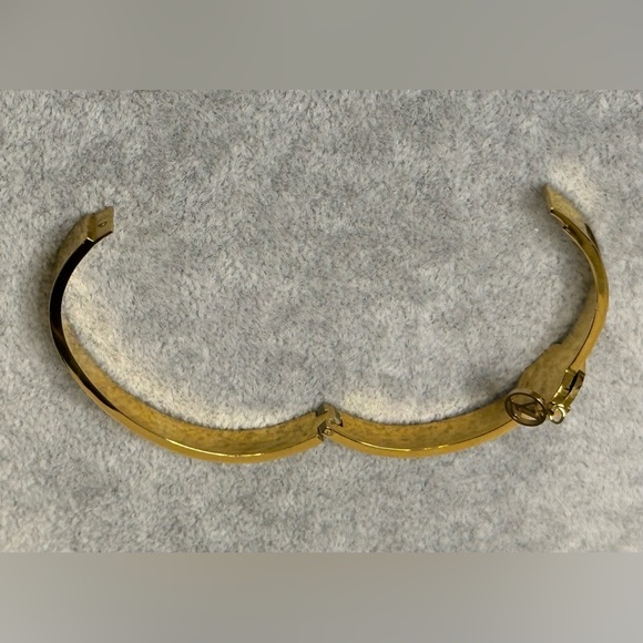 Black & Gold Tone Bangle Bracelet with Leather Inlay - Picture 7 of 7